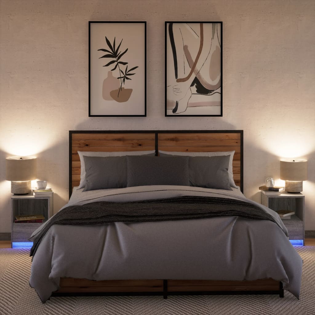 vidaXL Bedside Cabinets with LED Lights 2 pcs Grey Sonoma Engineered Wood