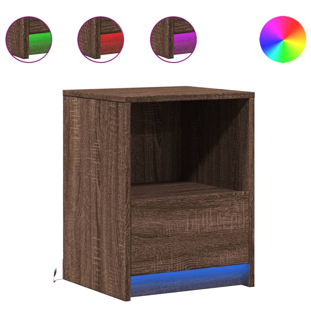 vidaXL Bedside Cabinet with LED Lights Brown Oak Engineered Wood