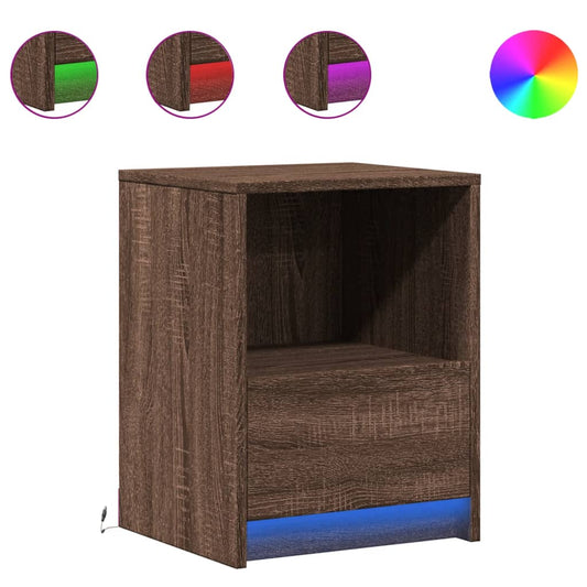 vidaXL Bedside Cabinet with LED Lights Brown Oak Engineered Wood