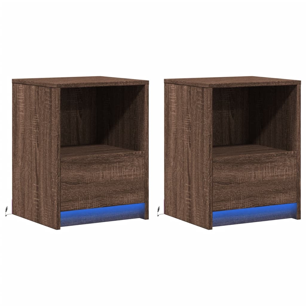 vidaXL Bedside Cabinets with LED Lights 2 pcs Brown Oak Engineered Wood