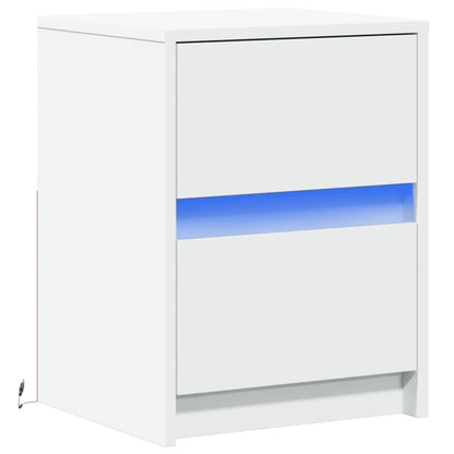 vidaXL Bedside Cabinet with LED Lights White Engineered Wood