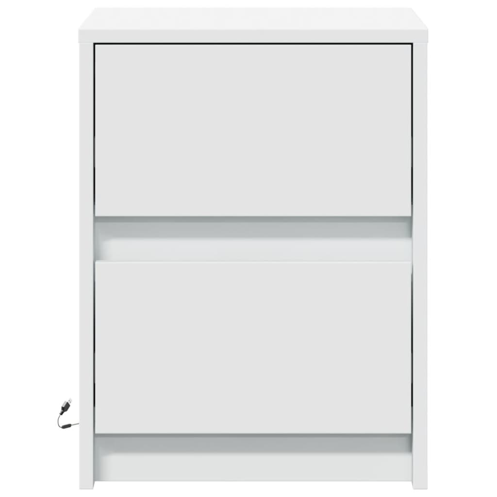 vidaXL Bedside Cabinet with LED Lights White Engineered Wood