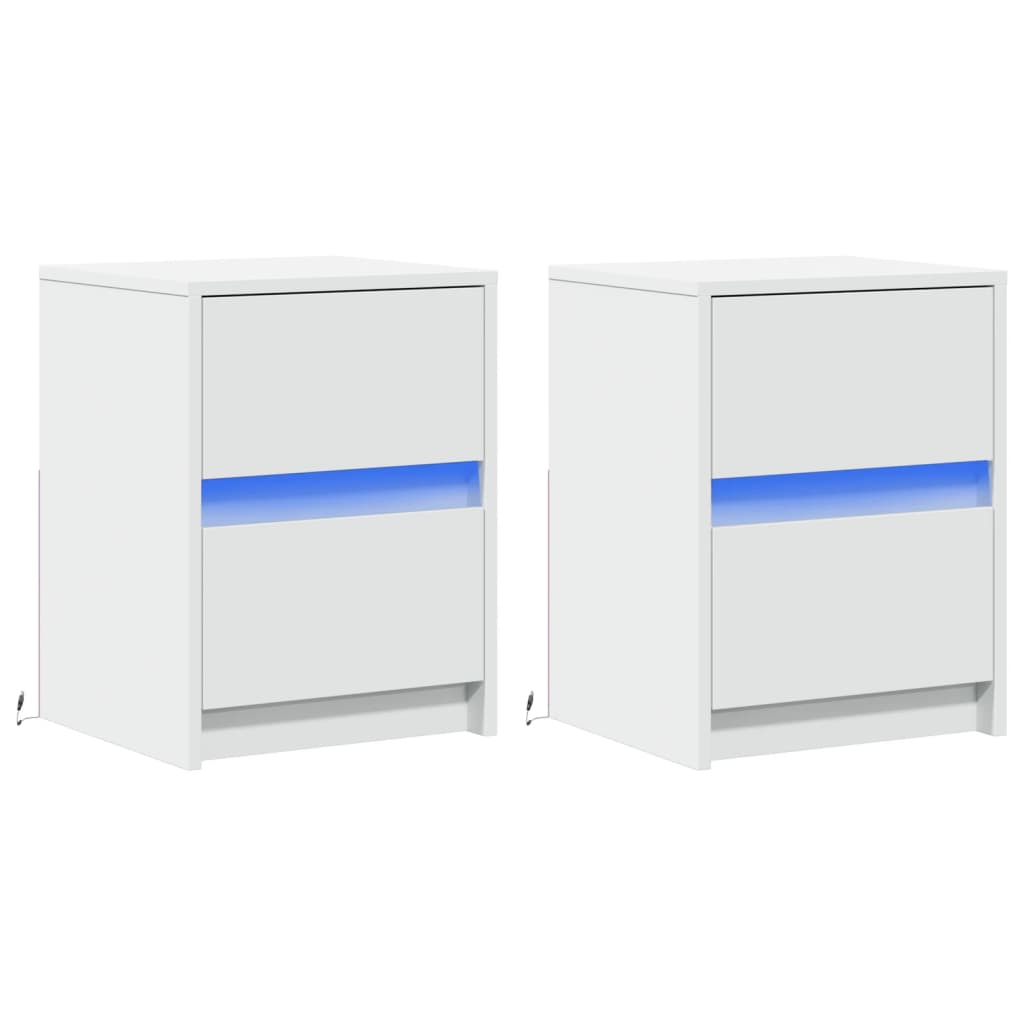 vidaXL Bedside Cabinets with LED Lights 2 pcs White Engineered Wood