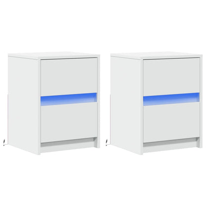 vidaXL Bedside Cabinets with LED Lights 2 pcs White Engineered Wood