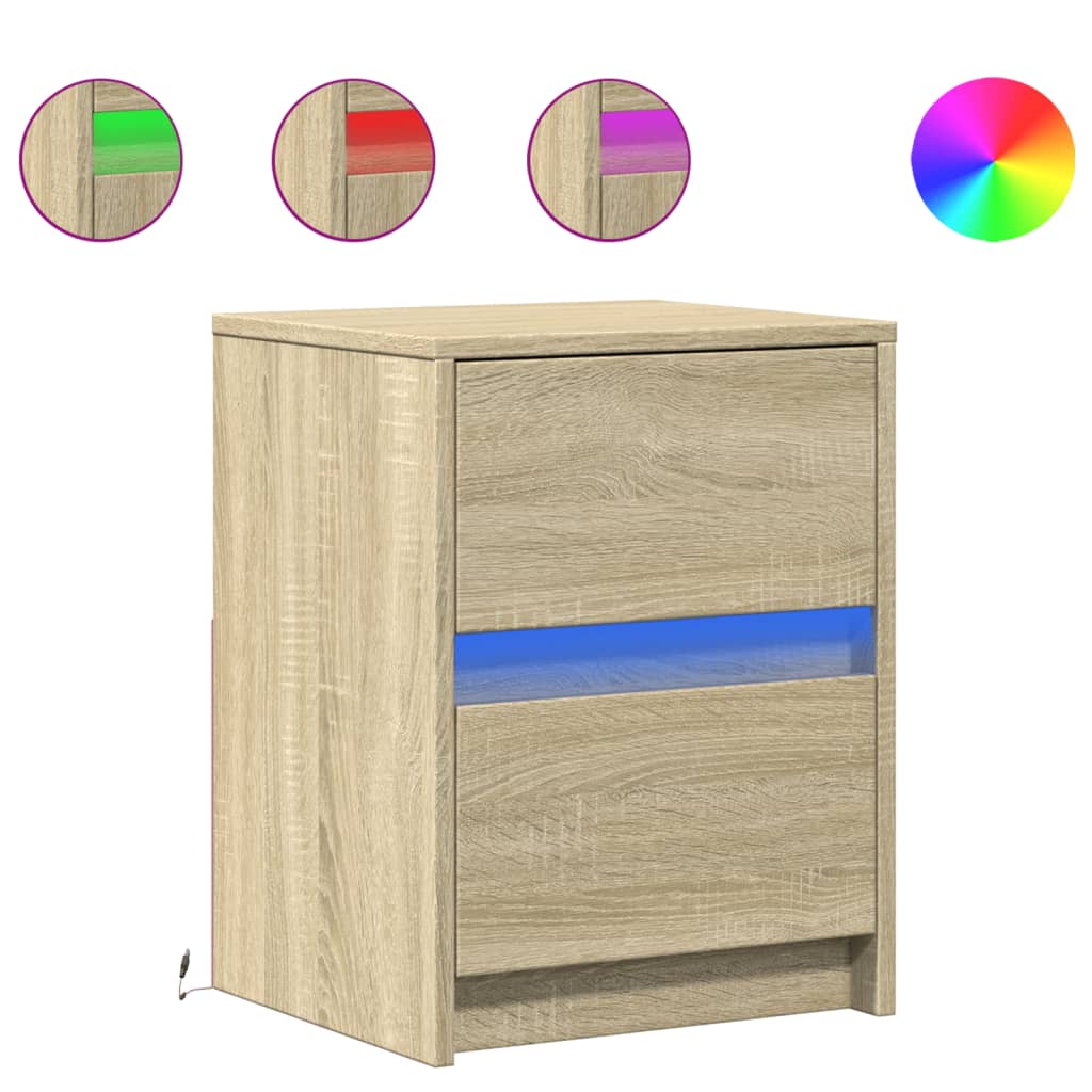 vidaXL Bedside Cabinets with LED Lights 2 pcs Sonoma Oak