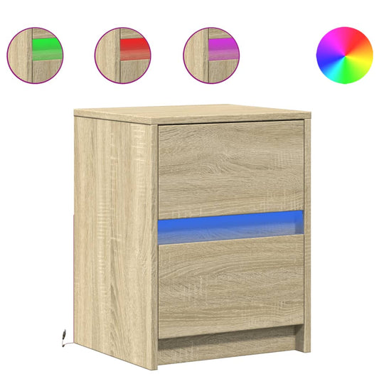 vidaXL Bedside Cabinets with LED Lights 2 pcs Sonoma Oak