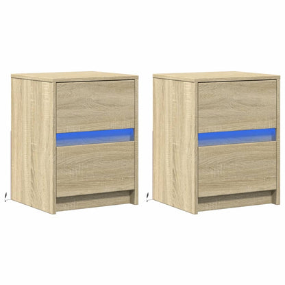 vidaXL Bedside Cabinets with LED Lights 2 pcs Sonoma Oak Engineered Wood