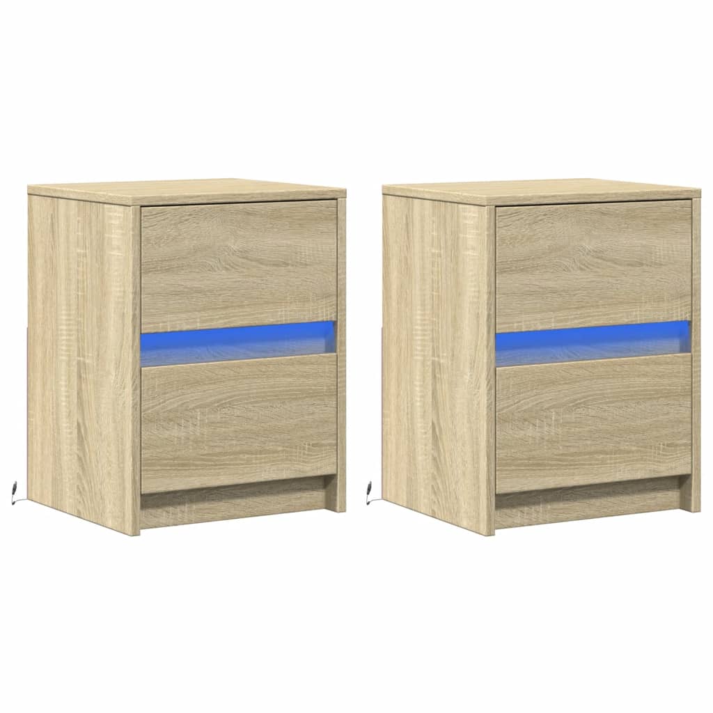 vidaXL Bedside Cabinets with LED Lights 2 pcs Sonoma Oak