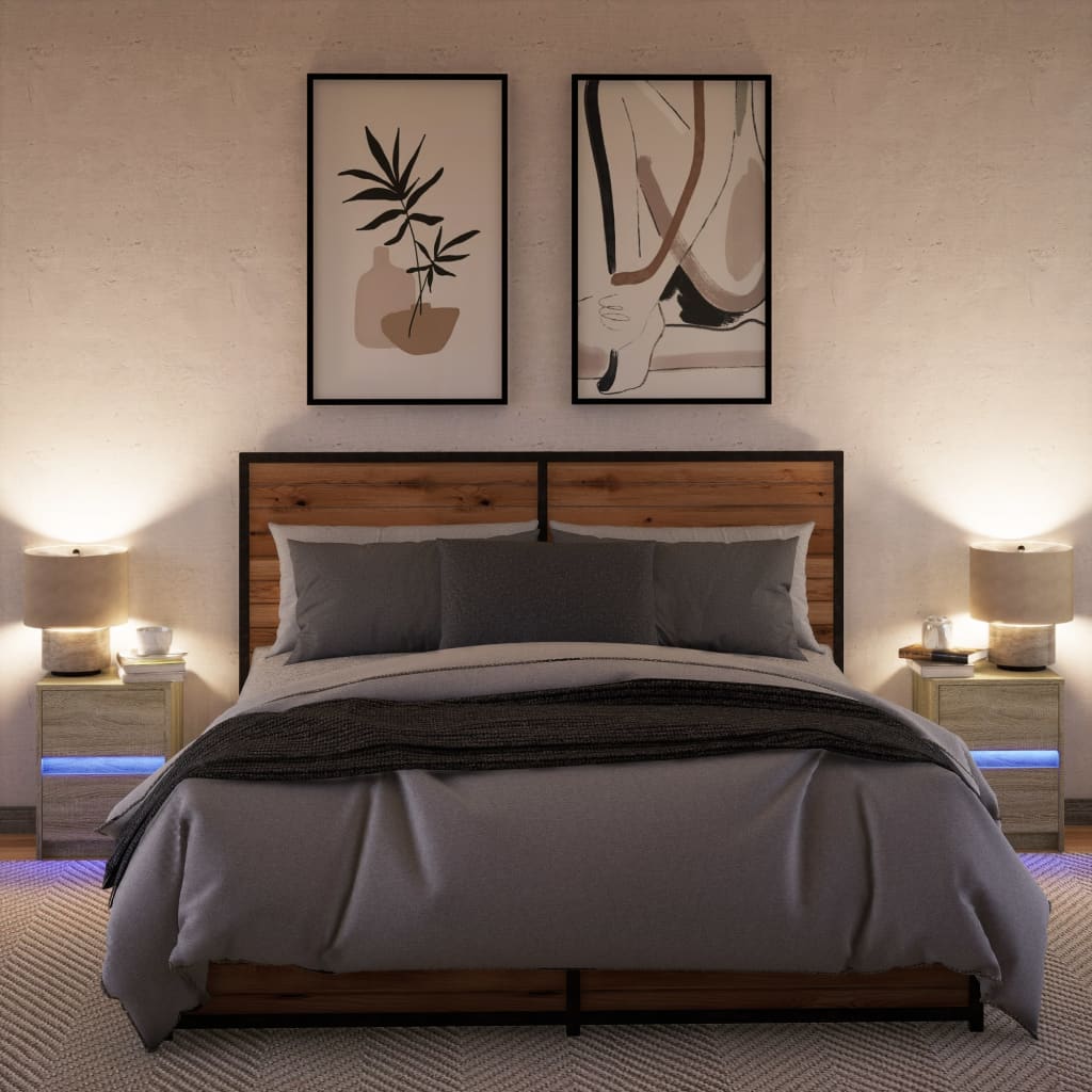 vidaXL Bedside Cabinets with LED Lights 2 pcs Sonoma Oak Engineered Wood