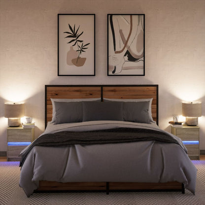 vidaXL Bedside Cabinets with LED Lights 2 pcs Sonoma Oak Engineered Wood