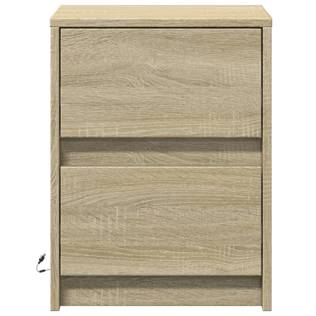 vidaXL Bedside Cabinets with LED Lights 2 pcs Sonoma Oak Engineered Wood