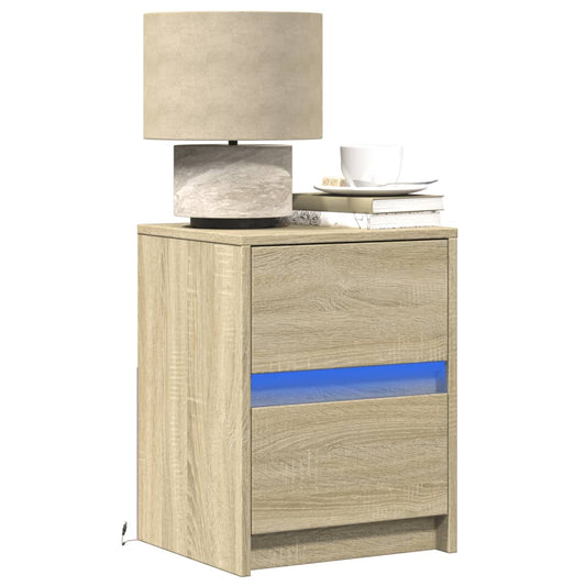 vidaXL Bedside Cabinets with LED Lights 2 pcs Sonoma Oak