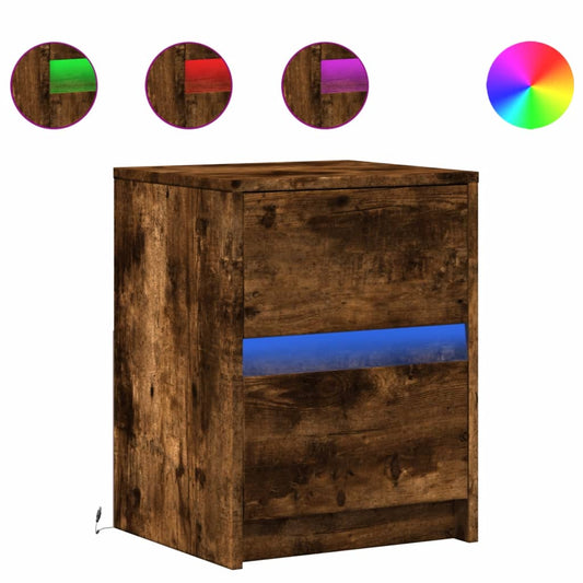 vidaXL Bedside Cabinet with LED Lights Smoked Oak Engineered Wood
