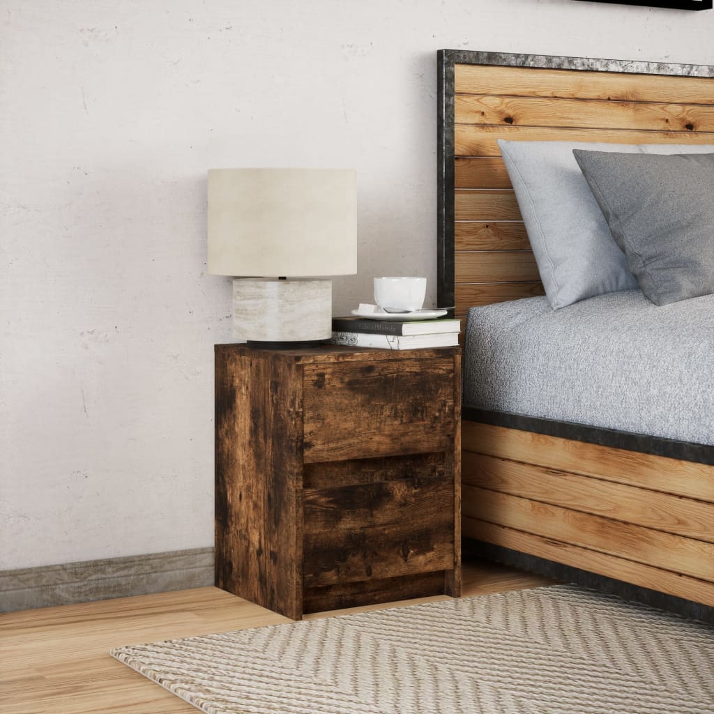 vidaXL Bedside Cabinet with LED Lights Smoked Oak Engineered Wood