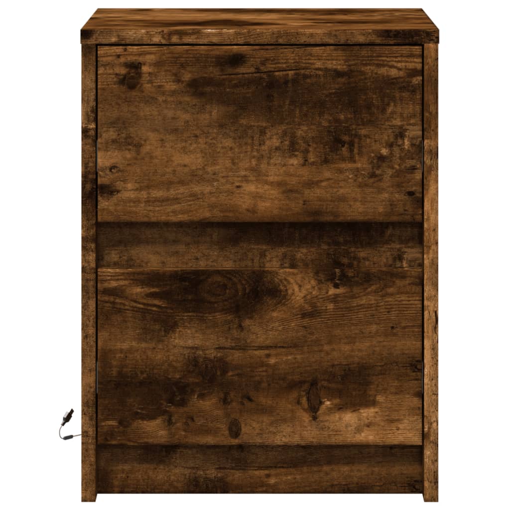 vidaXL Bedside Cabinet with LED Lights Smoked Oak Engineered Wood