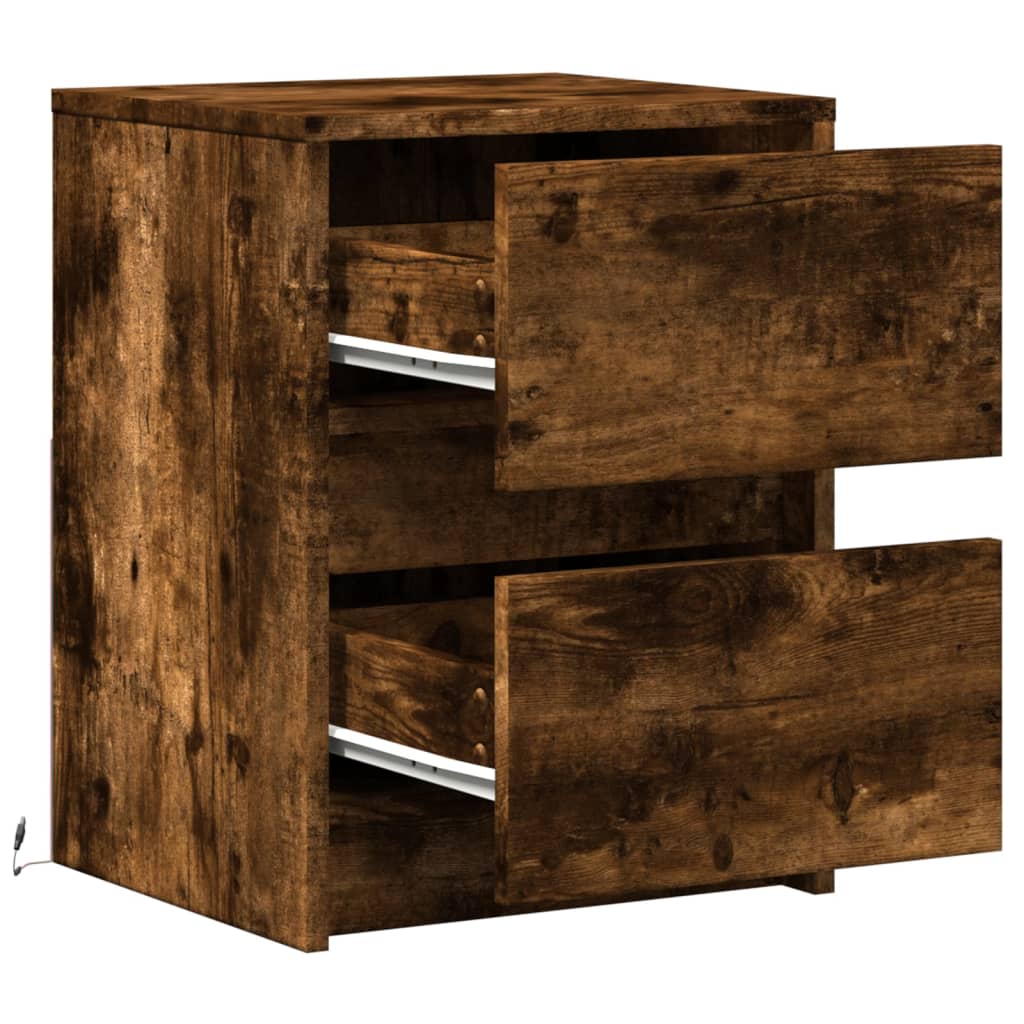 vidaXL Bedside Cabinet with LED Lights Smoked Oak Engineered Wood