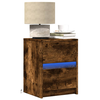 vidaXL Bedside Cabinet with LED Lights Smoked Oak Engineered Wood