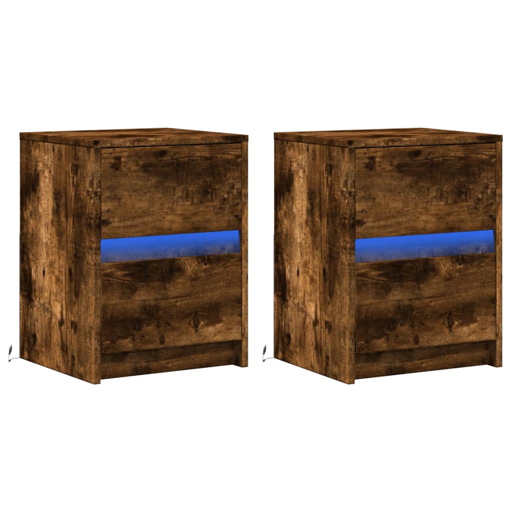 vidaXL Bedside Cabinets with LED Lights 2 pcs Smoked Oak