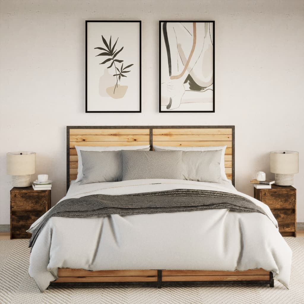 vidaXL Bedside Cabinets with LED Lights 2 pcs Smoked Oak