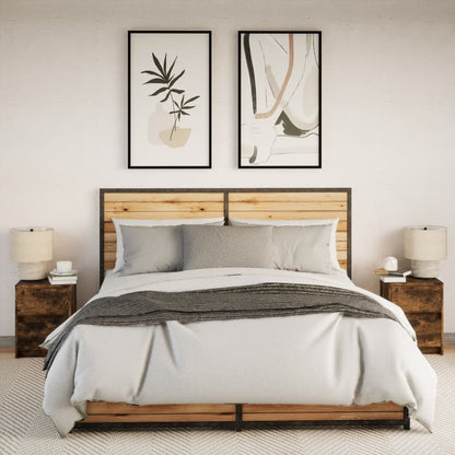 vidaXL Bedside Cabinets with LED Lights 2 pcs Smoked Oak