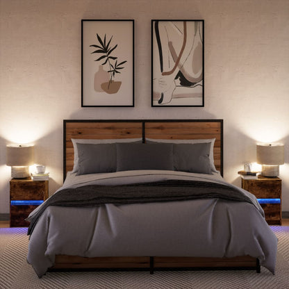 vidaXL Bedside Cabinets with LED Lights 2 pcs Smoked Oak