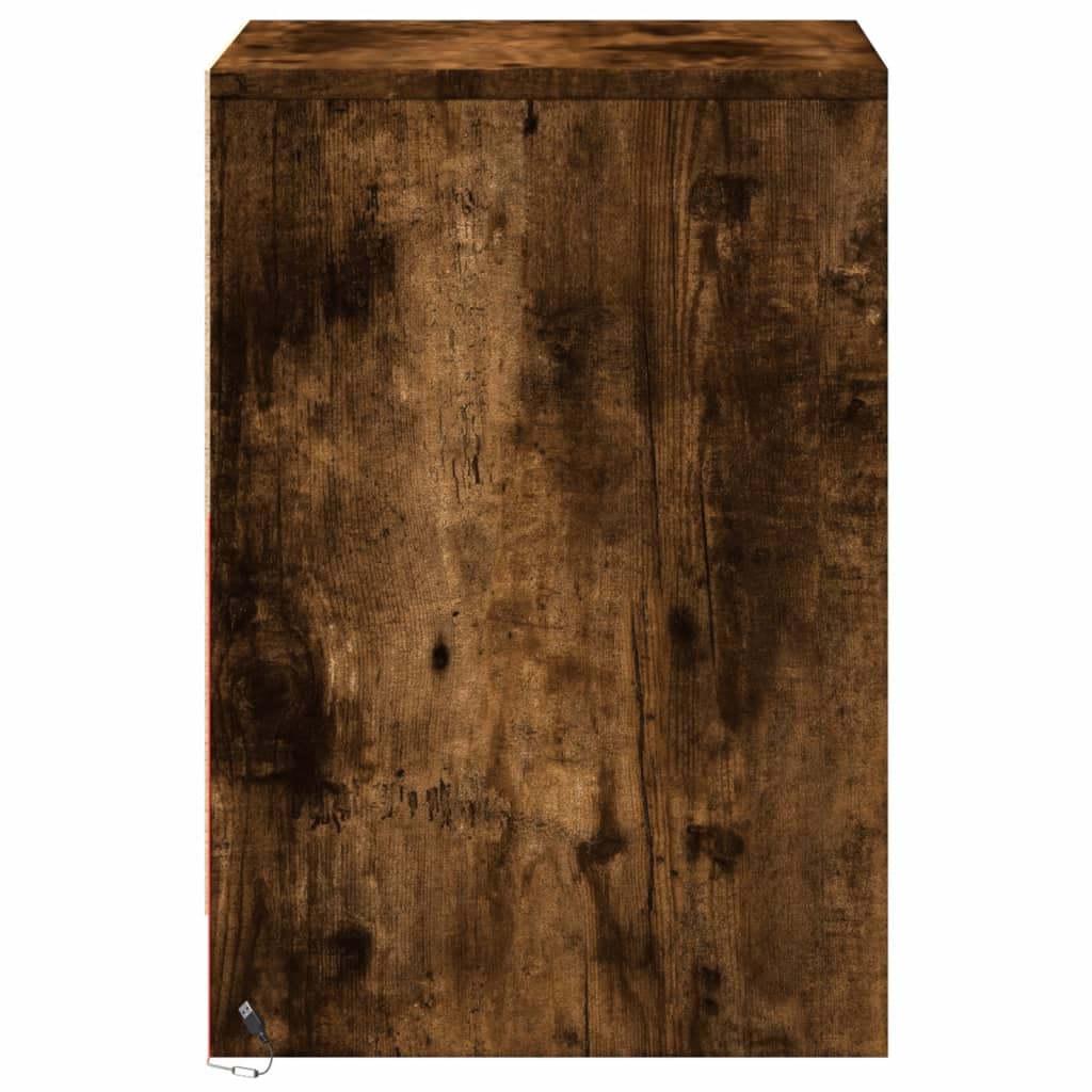 vidaXL Bedside Cabinets with LED Lights 2 pcs Smoked Oak