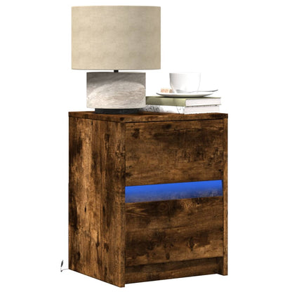 vidaXL Bedside Cabinets with LED Lights 2 pcs Smoked Oak