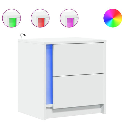vidaXL Bedside Cabinet with LED Lights White Engineered Wood
