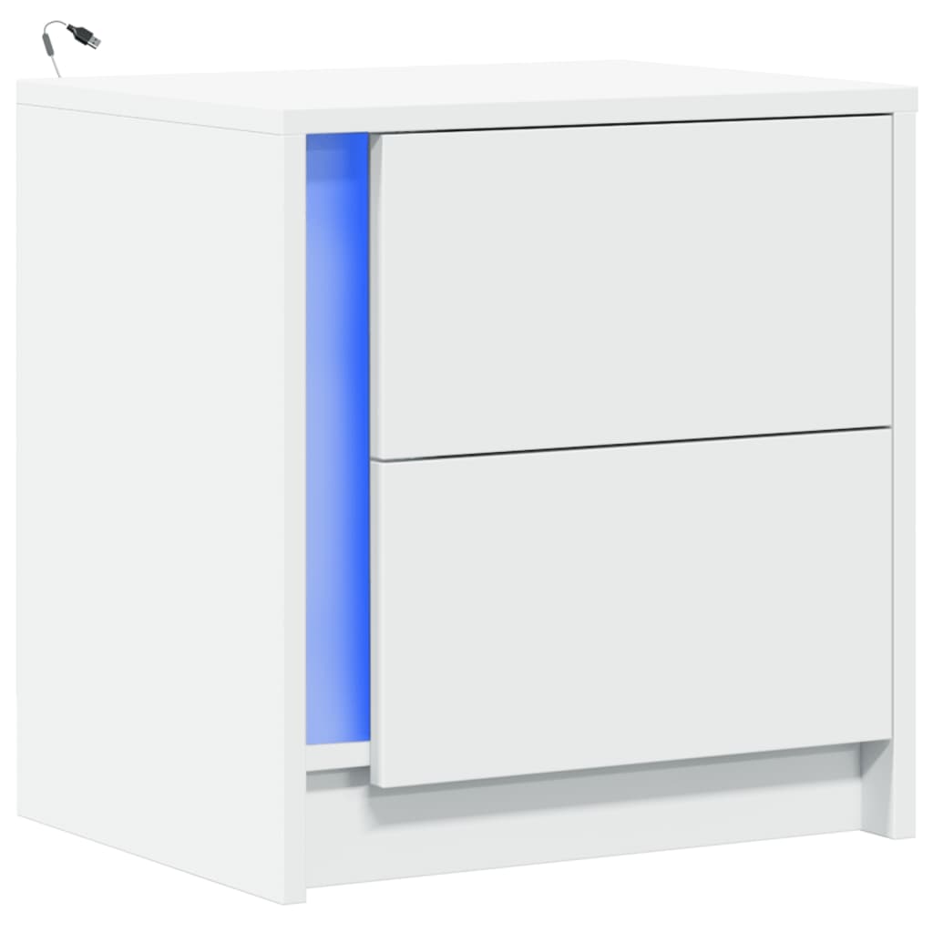vidaXL Bedside Cabinet with LED Lights White Engineered Wood
