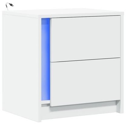 vidaXL Bedside Cabinet with LED Lights White Engineered Wood
