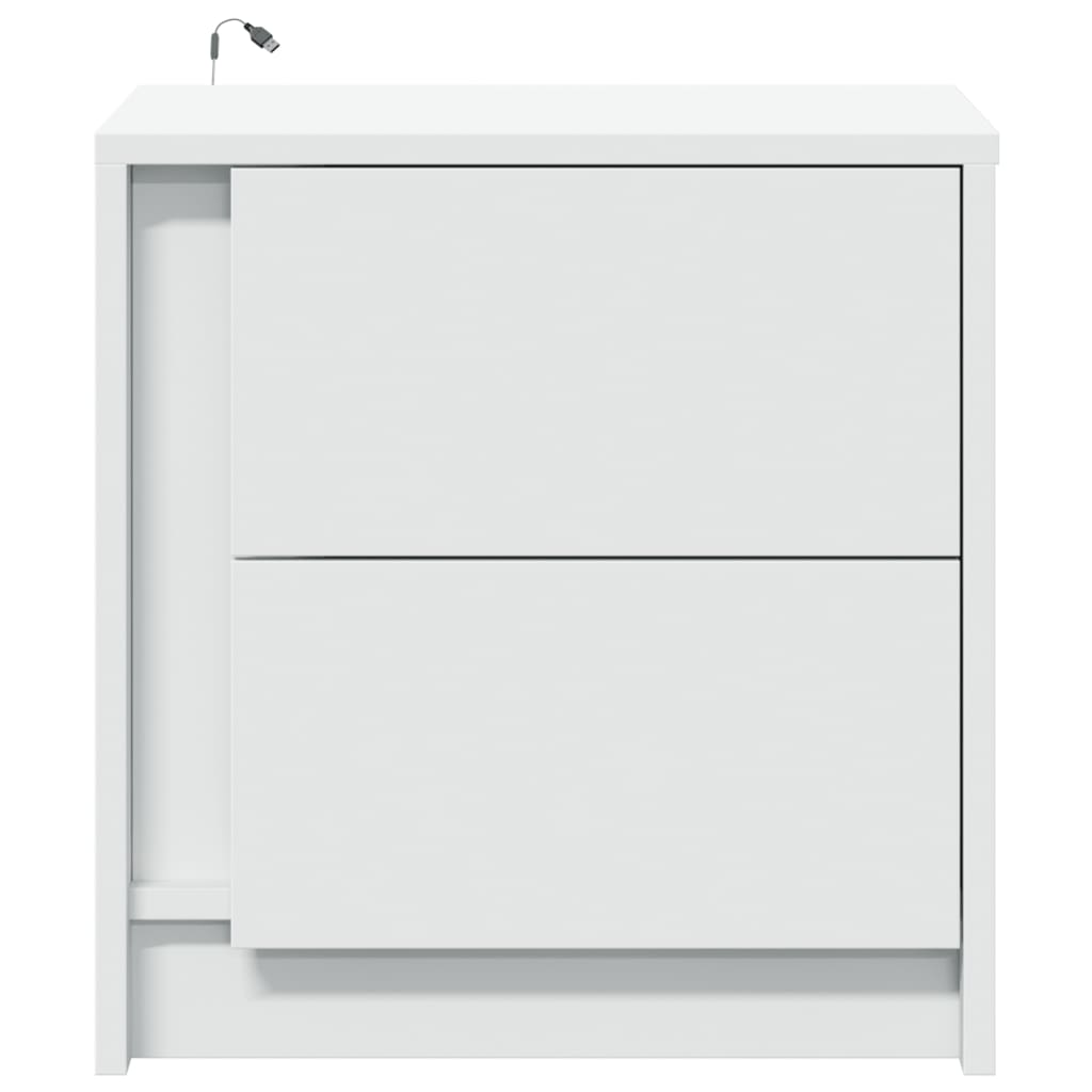 vidaXL Bedside Cabinet with LED Lights White Engineered Wood
