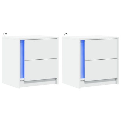 vidaXL Bedside Cabinets with LED Lights 2 pcs White Engineered Wood