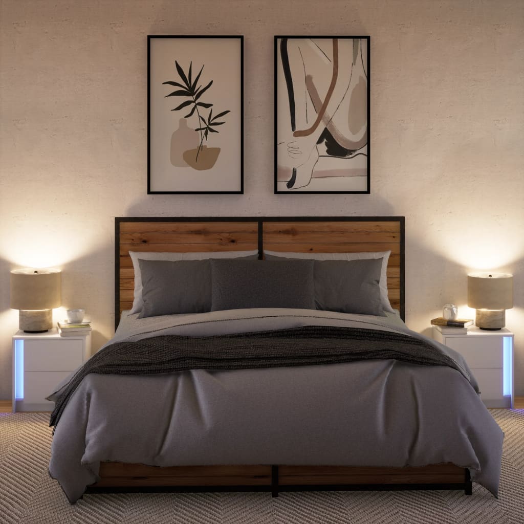vidaXL Bedside Cabinets with LED Lights 2 pcs White Engineered Wood