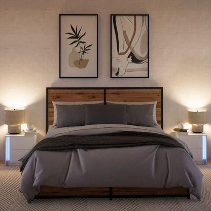 vidaXL Bedside Cabinets with LED Lights 2 pcs White Engineered Wood