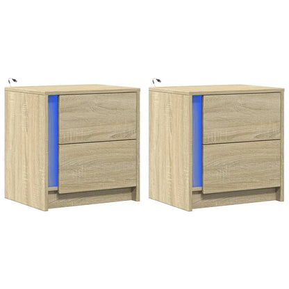 vidaXL Bedside Cabinets with LED Lights 2 pcs Sonoma Oak Engineered Wood