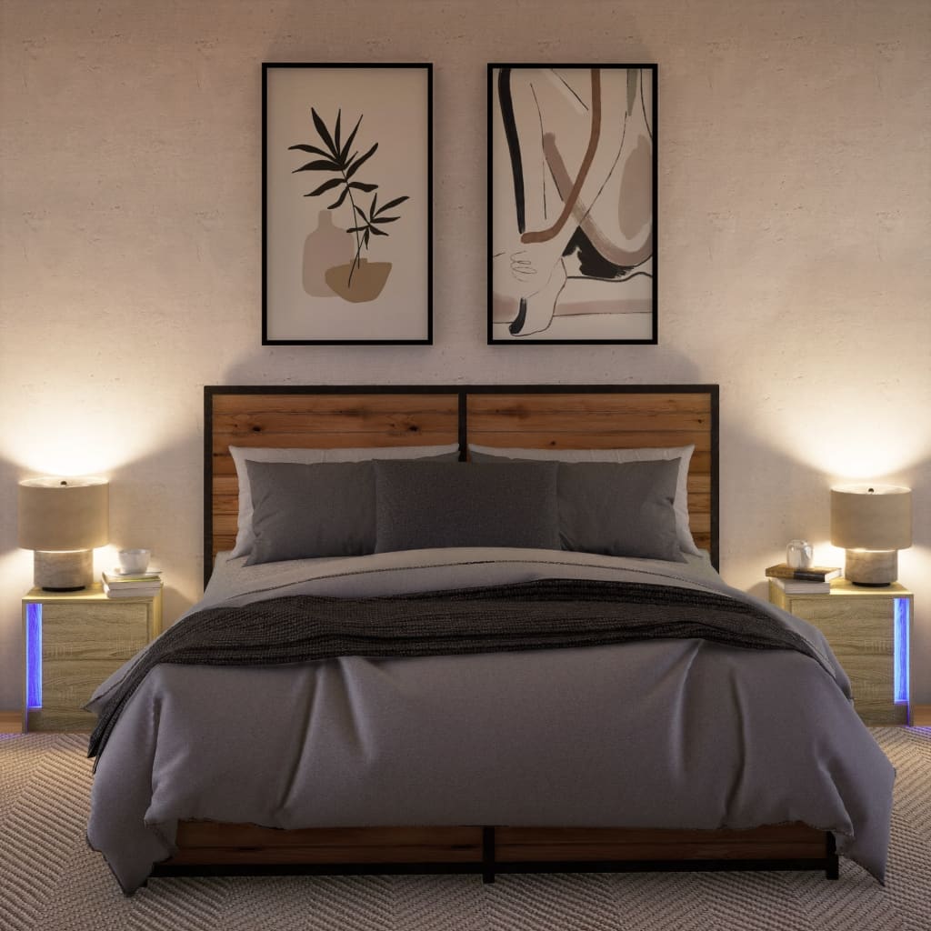 vidaXL Bedside Cabinets with LED Lights 2 pcs Sonoma Oak Engineered Wood