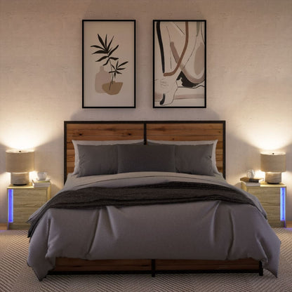 vidaXL Bedside Cabinets with LED Lights 2 pcs Sonoma Oak Engineered Wood