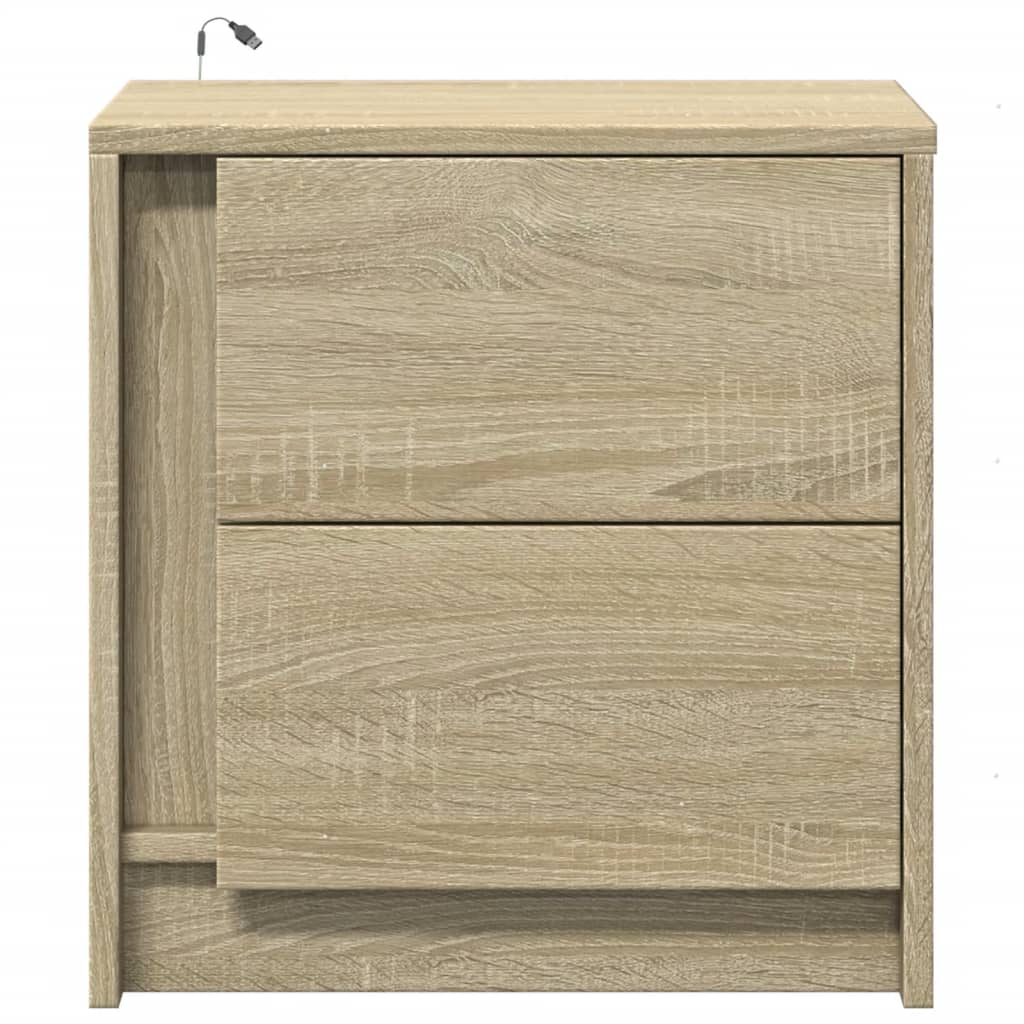 vidaXL Bedside Cabinets with LED Lights 2 pcs Sonoma Oak Engineered Wood