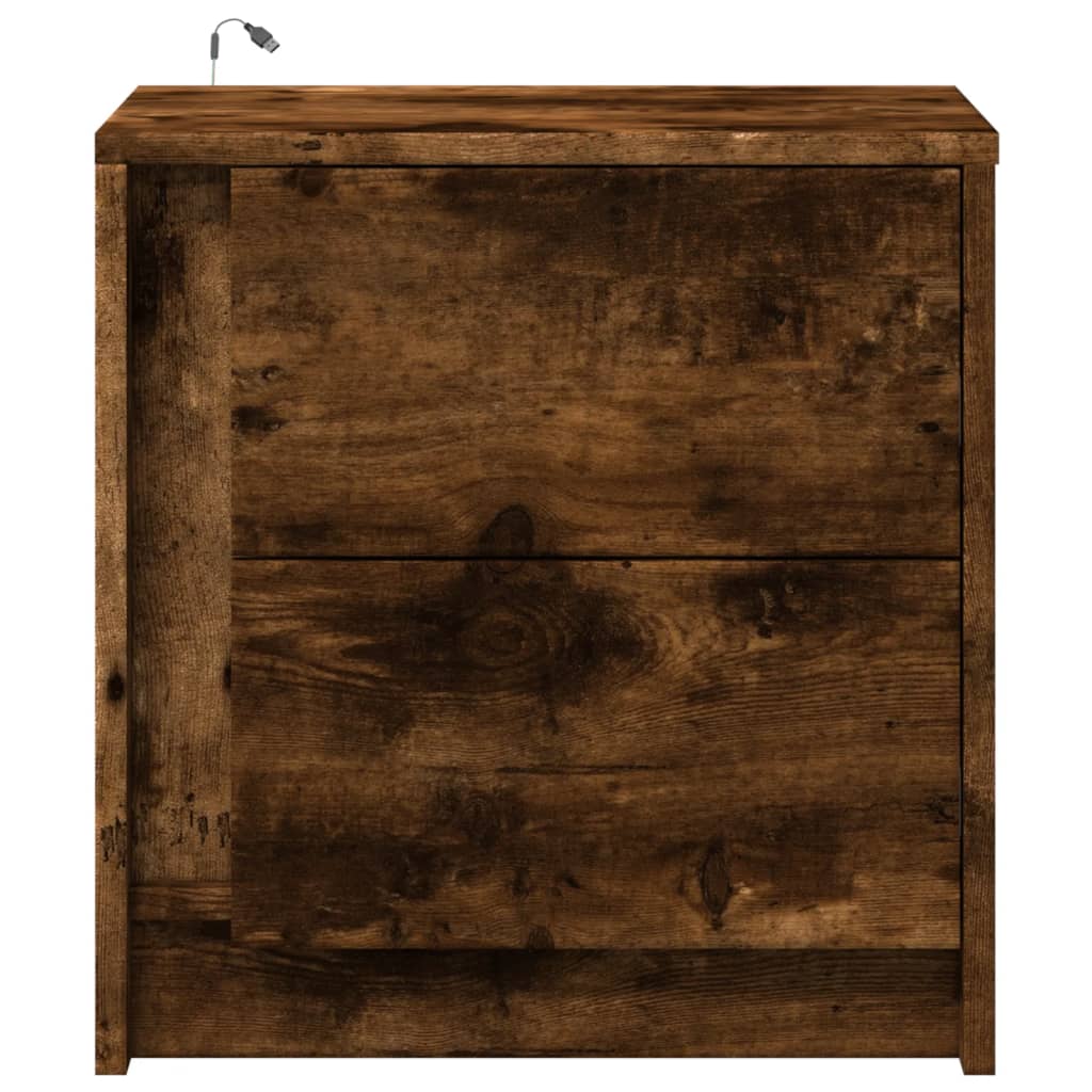 vidaXL Bedside Cabinet with LED Lights Smoked Oak Engineered Wood