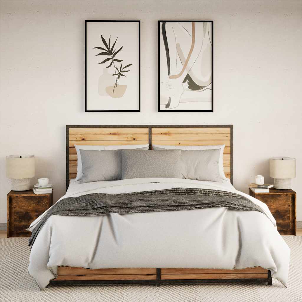 vidaXL Bedside Cabinets with LED Lights 2 pcs Smoked Oak Engineered Wood