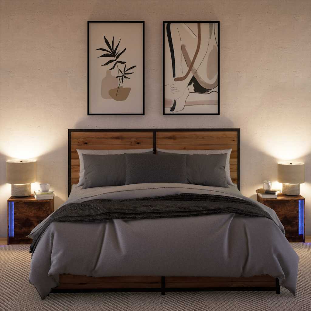 vidaXL Bedside Cabinets with LED Lights 2 pcs Smoked Oak Engineered Wood