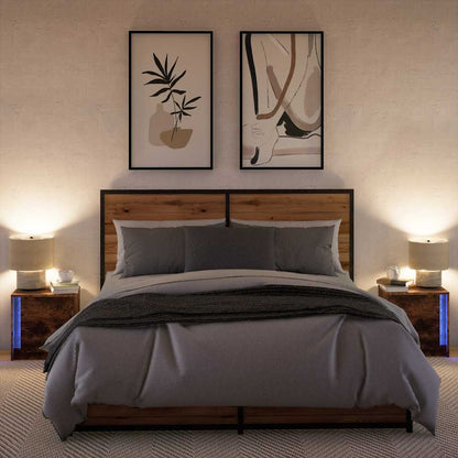 vidaXL Bedside Cabinets with LED Lights 2 pcs Smoked Oak Engineered Wood