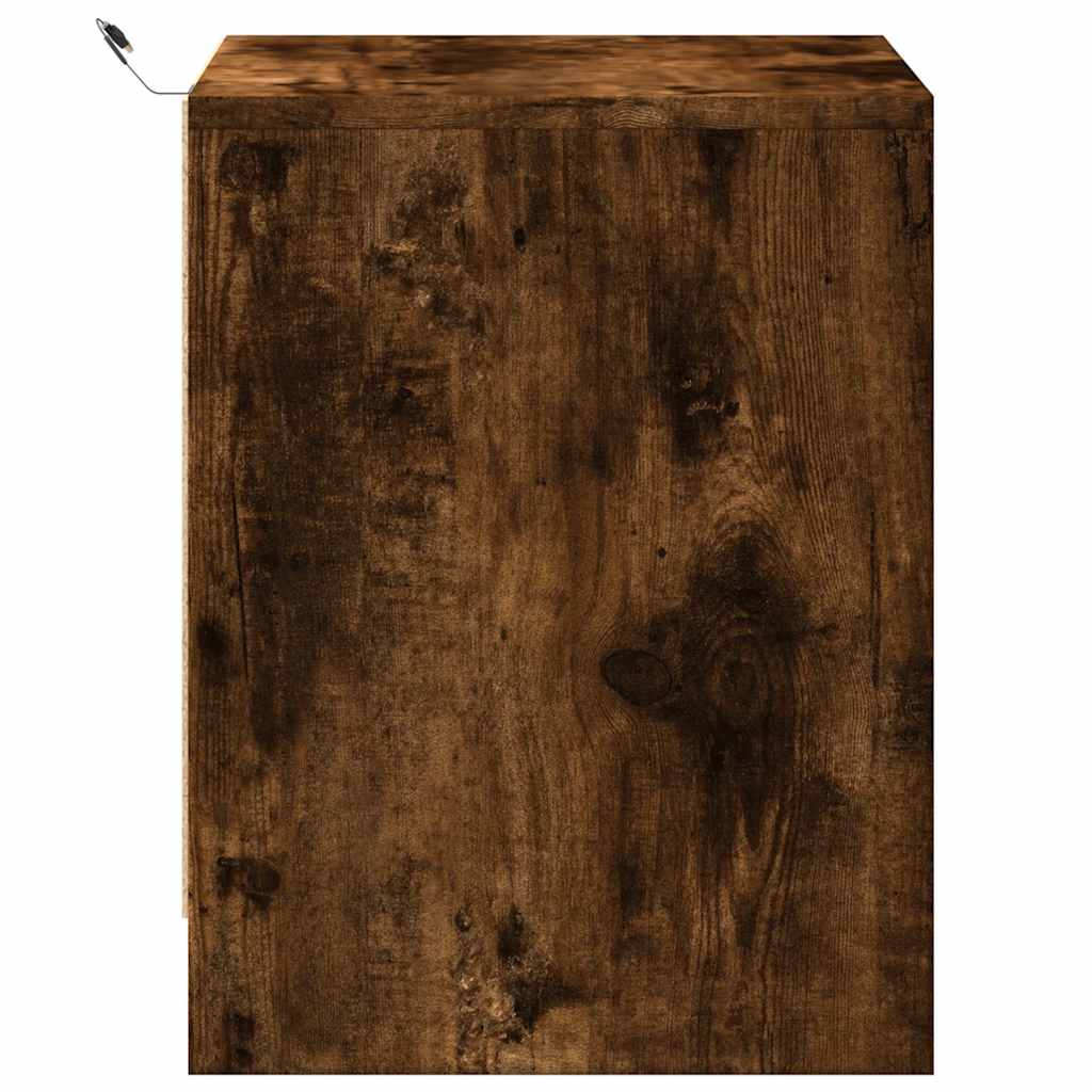 vidaXL Bedside Cabinets with LED Lights 2 pcs Smoked Oak Engineered Wood