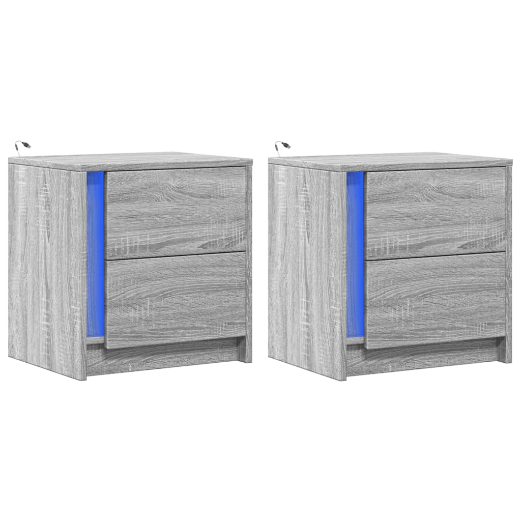 vidaXL Bedside Cabinets with LED Lights 2 pcs Grey Sonoma Engineered Wood