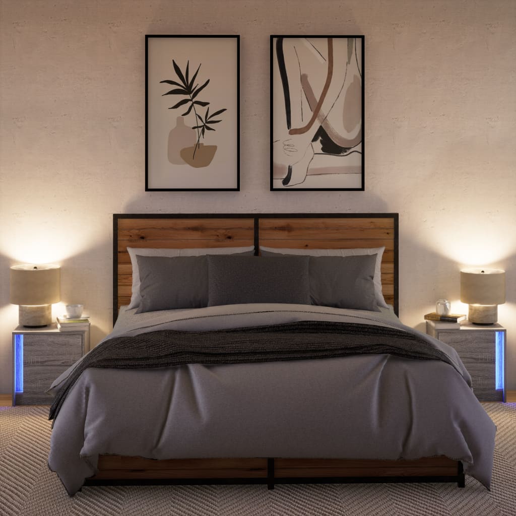 vidaXL Bedside Cabinets with LED Lights 2 pcs Grey Sonoma Engineered Wood