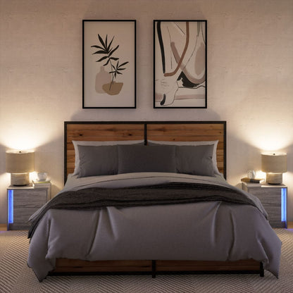 vidaXL Bedside Cabinets with LED Lights 2 pcs Grey Sonoma Engineered Wood