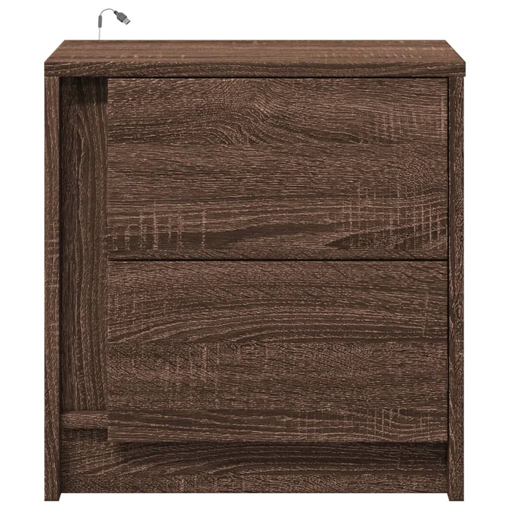 vidaXL Bedside Cabinet with LED Lights Brown Oak Engineered Wood