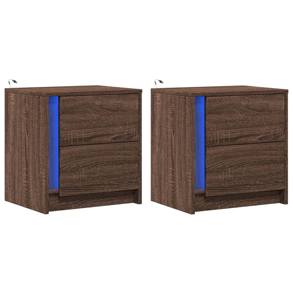 vidaXL Bedside Cabinets with LED Lights 2 pcs Brown Oak Engineered Wood