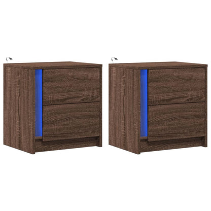 vidaXL Bedside Cabinets with LED Lights 2 pcs Brown Oak Engineered Wood