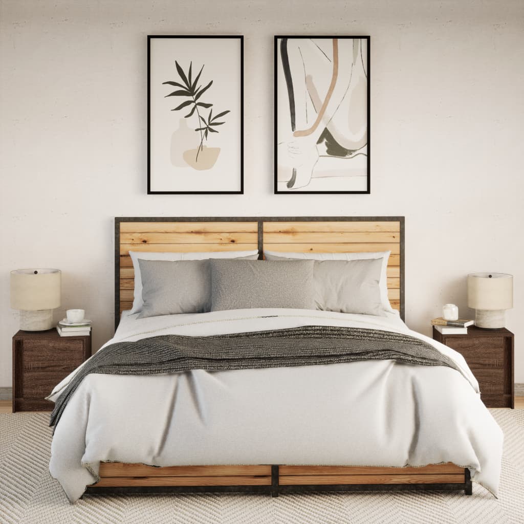 vidaXL Bedside Cabinets with LED Lights 2 pcs Brown Oak Engineered Wood